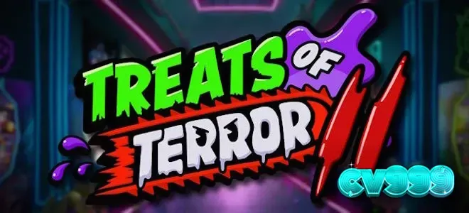 Play'n GO-এর Treats of Terror II স্লট গেমের একটি ভুতুড়ে মিষ্টি থিমযুক্ত স্ক্রিনশট, যেখানে একটি বিশাল গবলস্টপার দেখা যাচ্ছে।